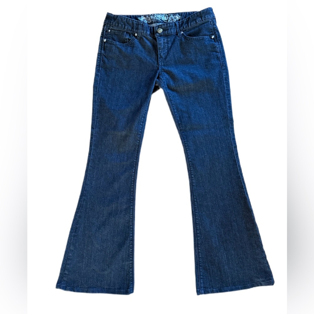 Express Stella Flare Low Rise Jeans Grey Charcoal Women’s 6 Y2K
